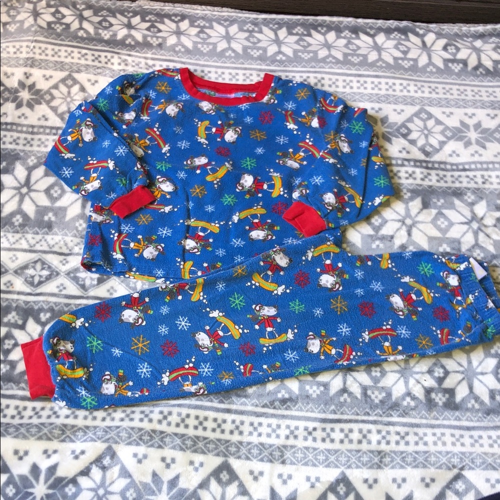 Cherokee Blue Penguins Kids Pajama Set with Red Trim